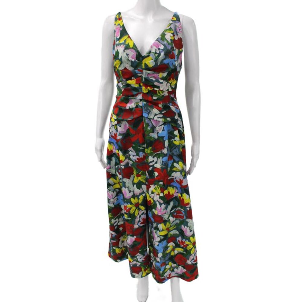 Lela Rose Womens Jumpsuit Multicolor Floral VNeck Sleeveless Zip Size 4